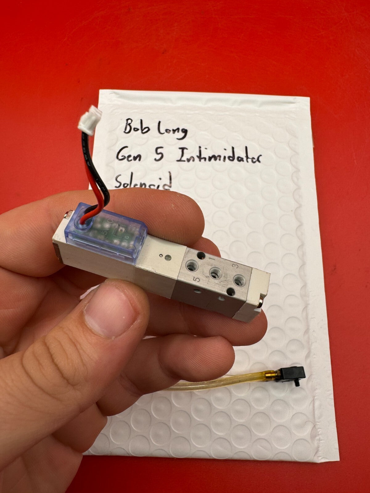 Bob Long Gen 5 Intimidator Solenoid - used paintball solenoid - silver/blue