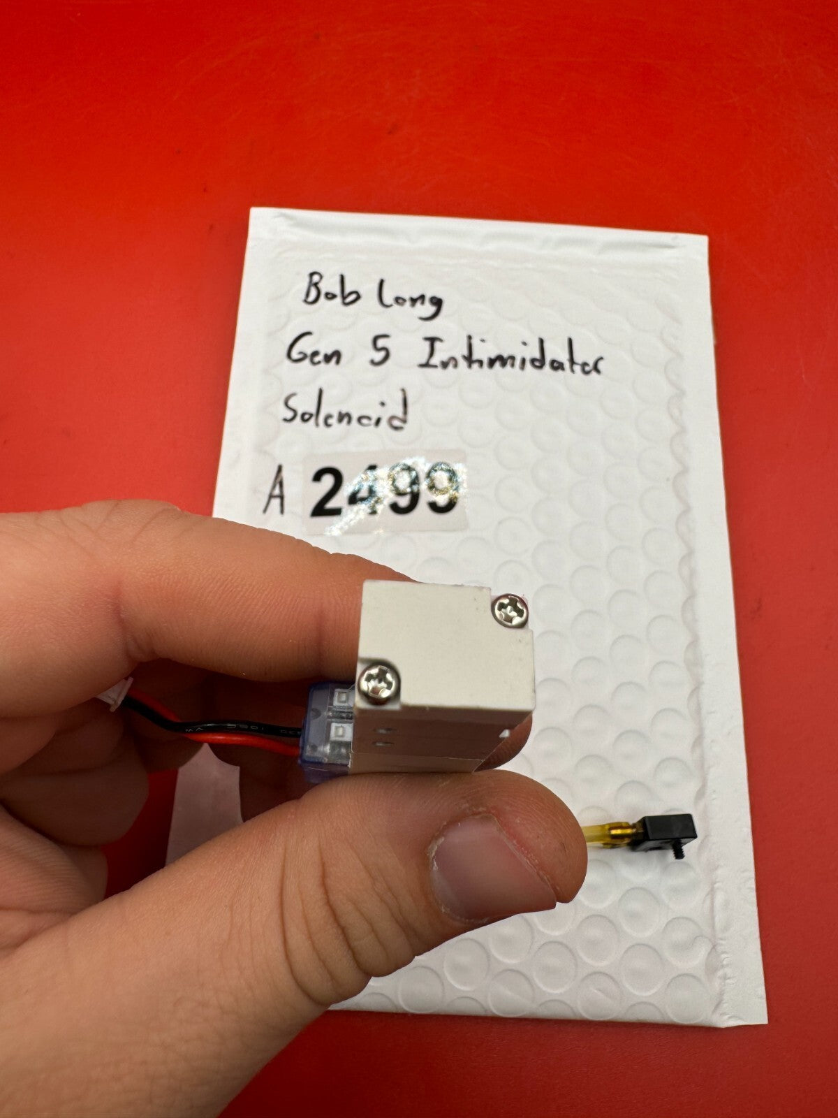 Bob Long Gen 5 Intimidator Solenoid - used paintball solenoid - silver/blue