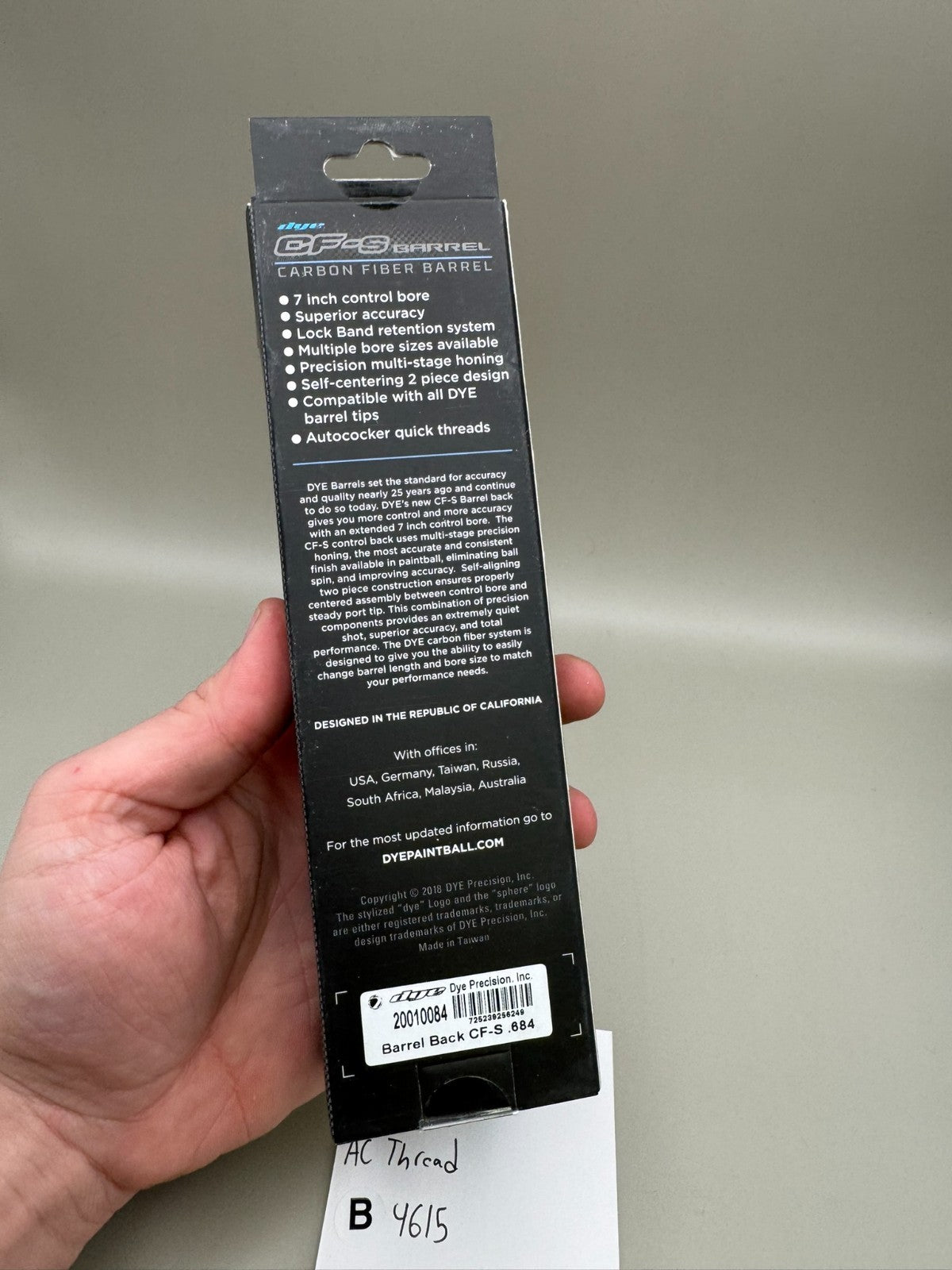 Dye CF-S Back-NOS 684 Bore AC Thread-Black