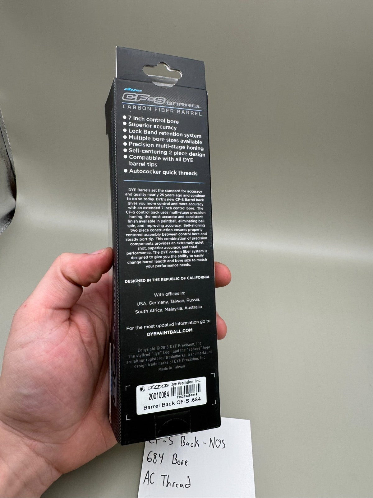 Dye CF-S Back-NOS 684 Bore AC Thread-Black