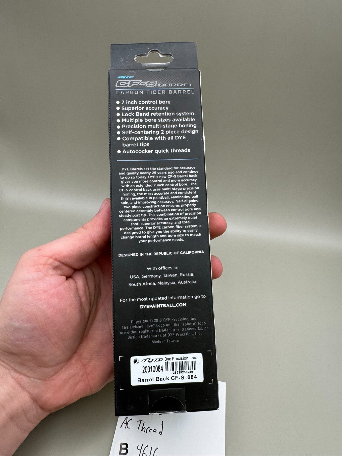 Dye CF-S Back-NOS 684 Bore AC Thread-Black