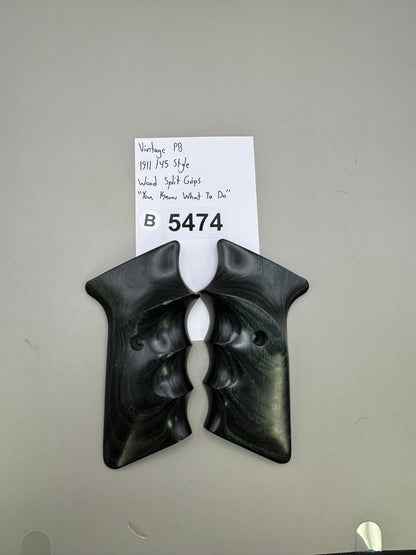 Vintage PB 1911/45 Style Wood Split Grips "You Know What To Do"-Gloss Black
