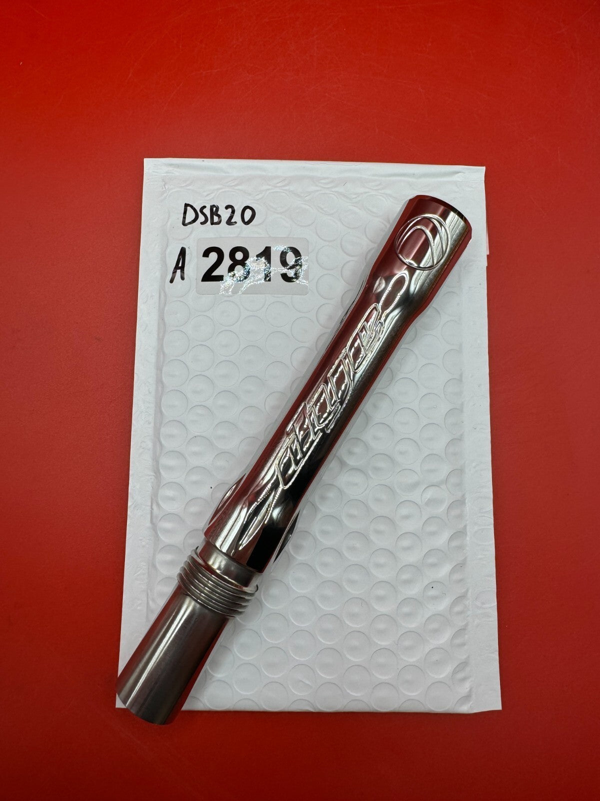 Dye SS Angel Threaded .688 Paintball Barrel Back - Silver - used paintball barrel back - silver