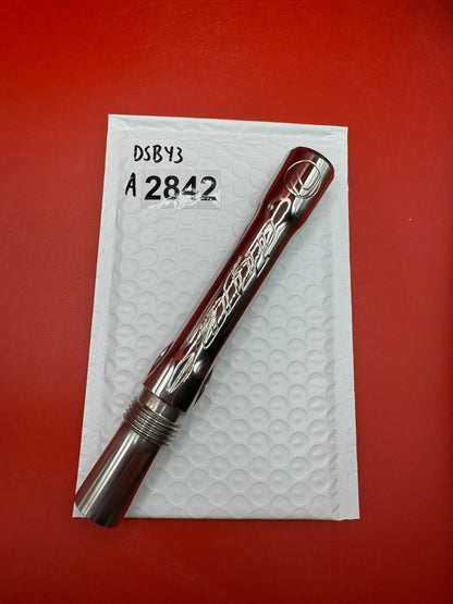 Dye SS Angel Threaded .688 Paintball Barrel Back - Silver - used paintball barrel back - silver/red anno