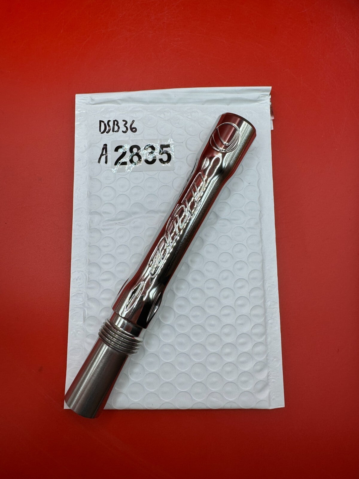 Dye SS Angel Threaded .688 Paintball Barrel Back - Silver - used paintball barrel back - silver
