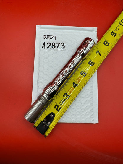 Dye SS Angel Threaded .688 Paintball Barrel Back - Silver - used paintball barrel back - red anno / silver