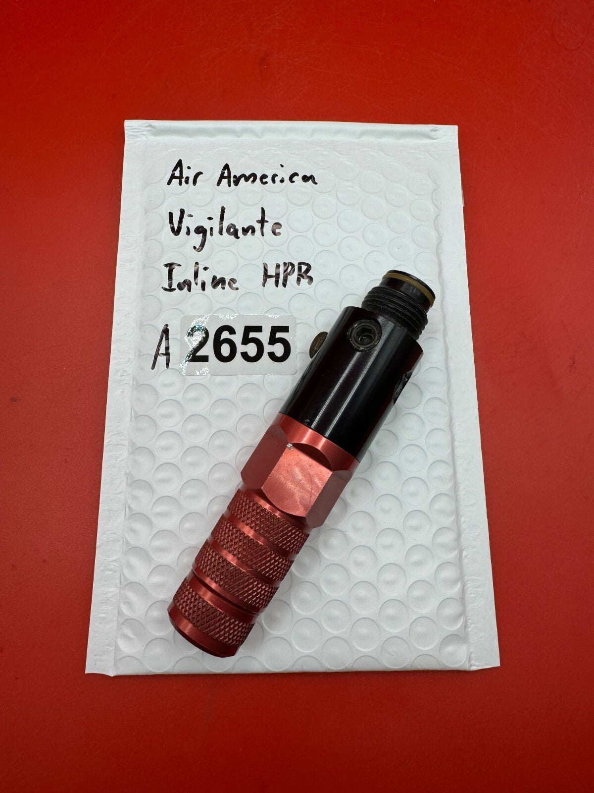 Air America Vigilante Inline HPR - used paintball hpr (high pressure regulator) - black/red anno