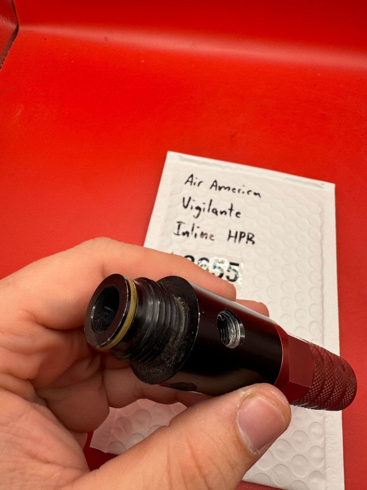 Air America Vigilante Inline HPR - used paintball hpr (high pressure regulator) - black/red anno