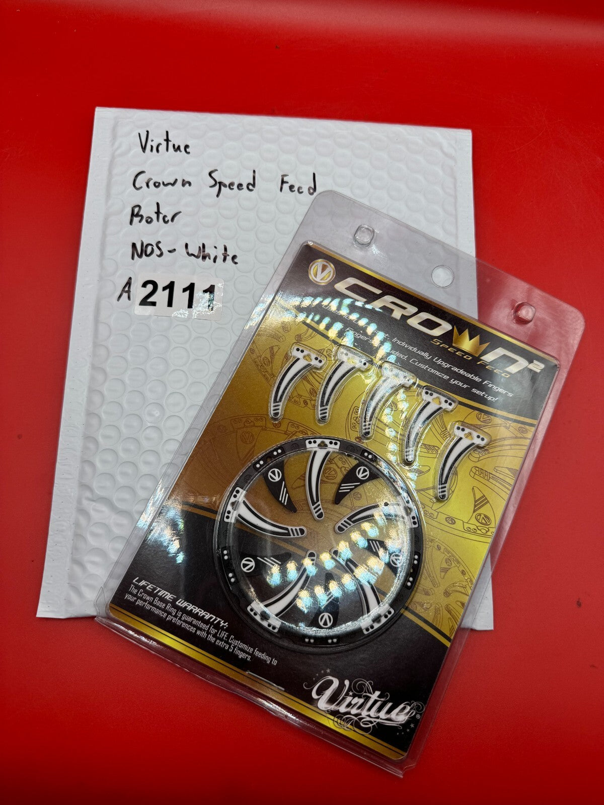Virtue Crown Speed Feed Rotor  NOS-White - used paintball speed feed - white/black