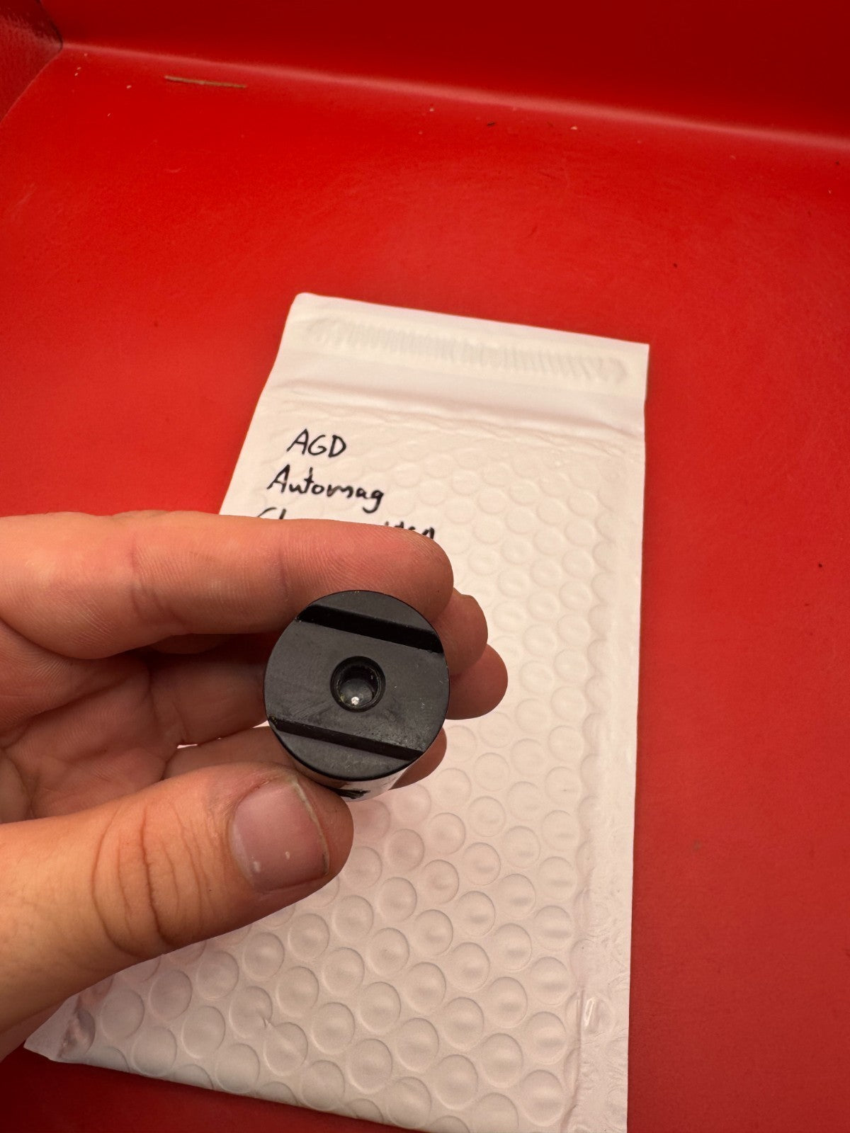 AGD Automag Classic VASA end view showing threaded bore - used paintball adapter