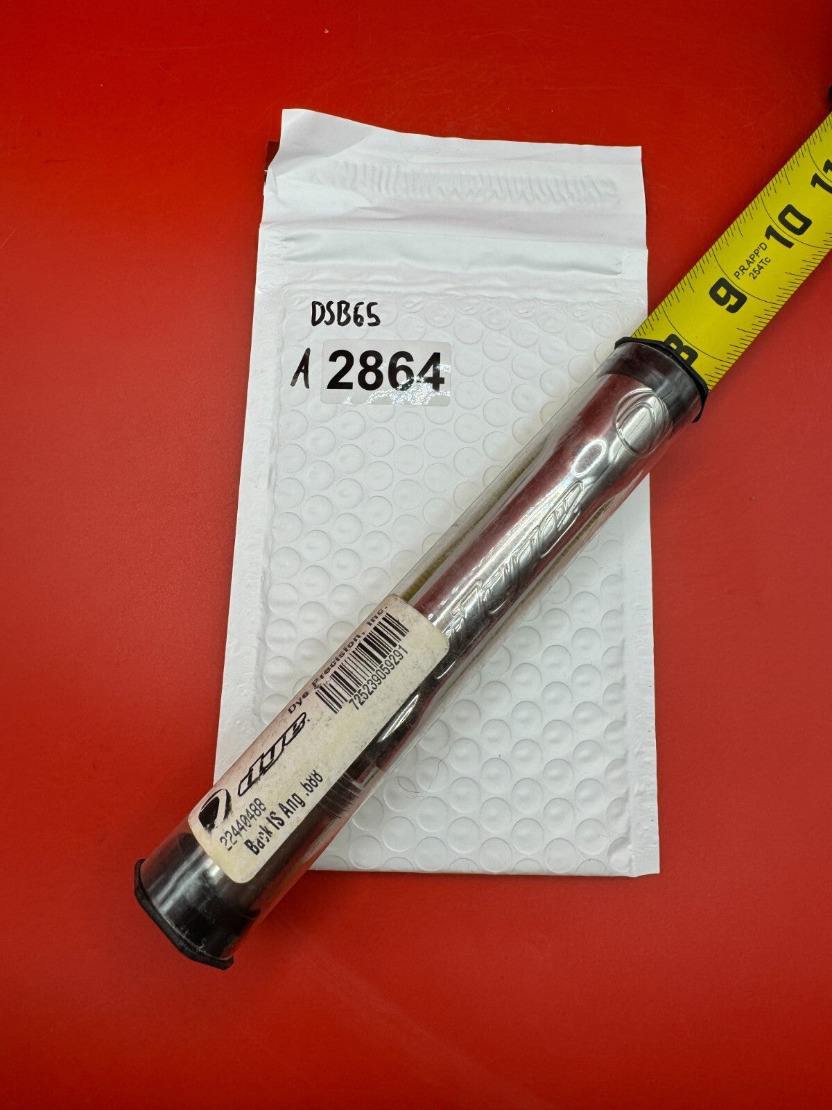 Angel Dye Back .688 Stainless Steel - used paintball barrel back - silver/red anno