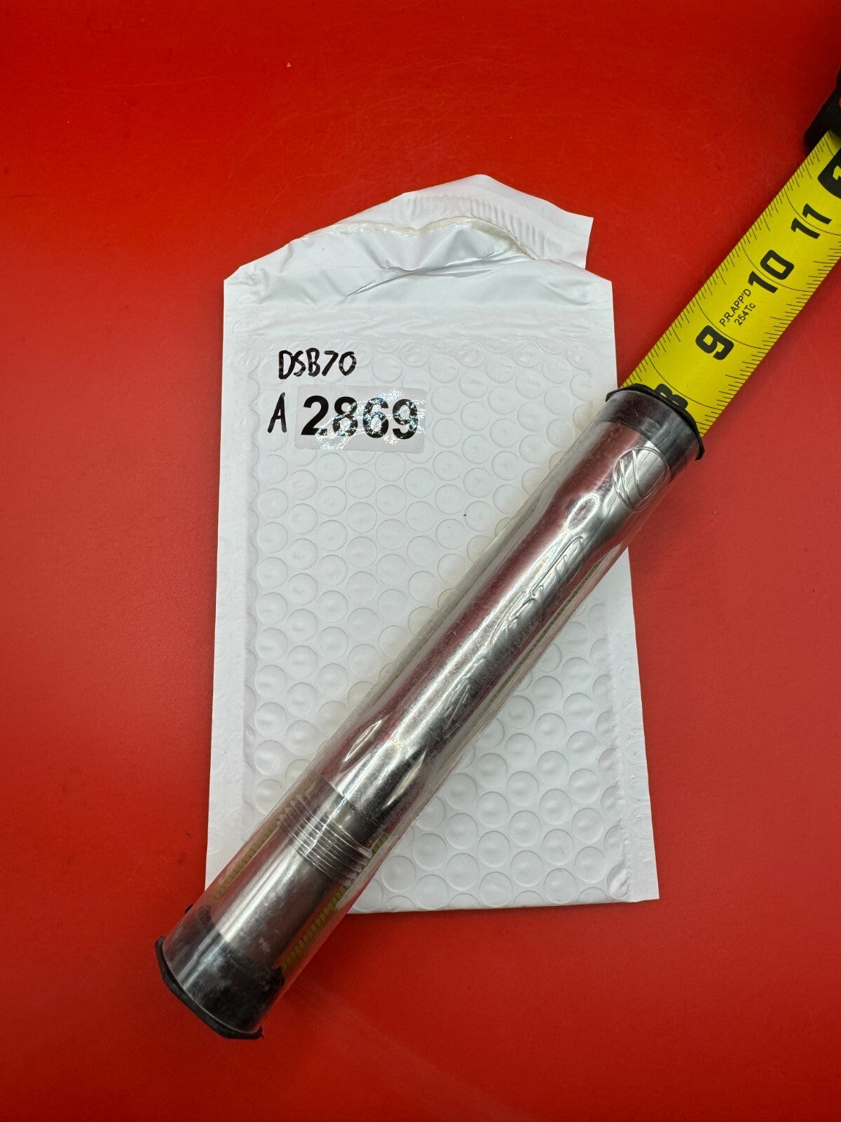 Dye SS Angel Threaded .688 Paintball Barrel Back - Silver - used paintball barrel back - silver/red anno