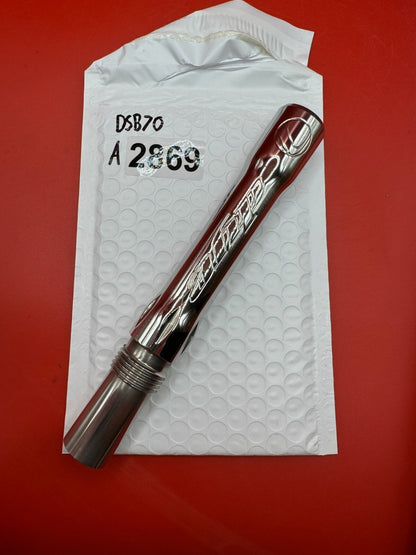 Dye SS Angel Threaded .688 Paintball Barrel Back - Silver - used paintball barrel back - silver/red anno
