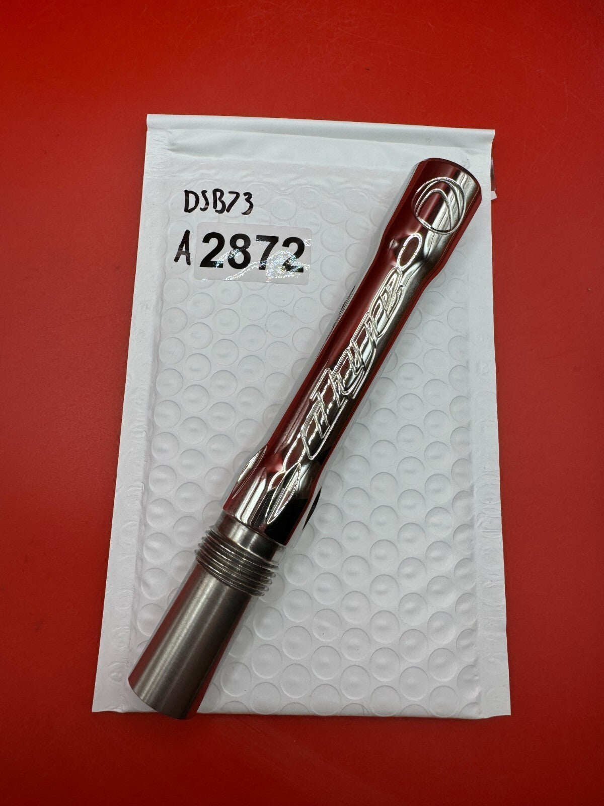 Angel Dye Back .688 Stainless Steel - used paintball barrel back - red/silver chrome