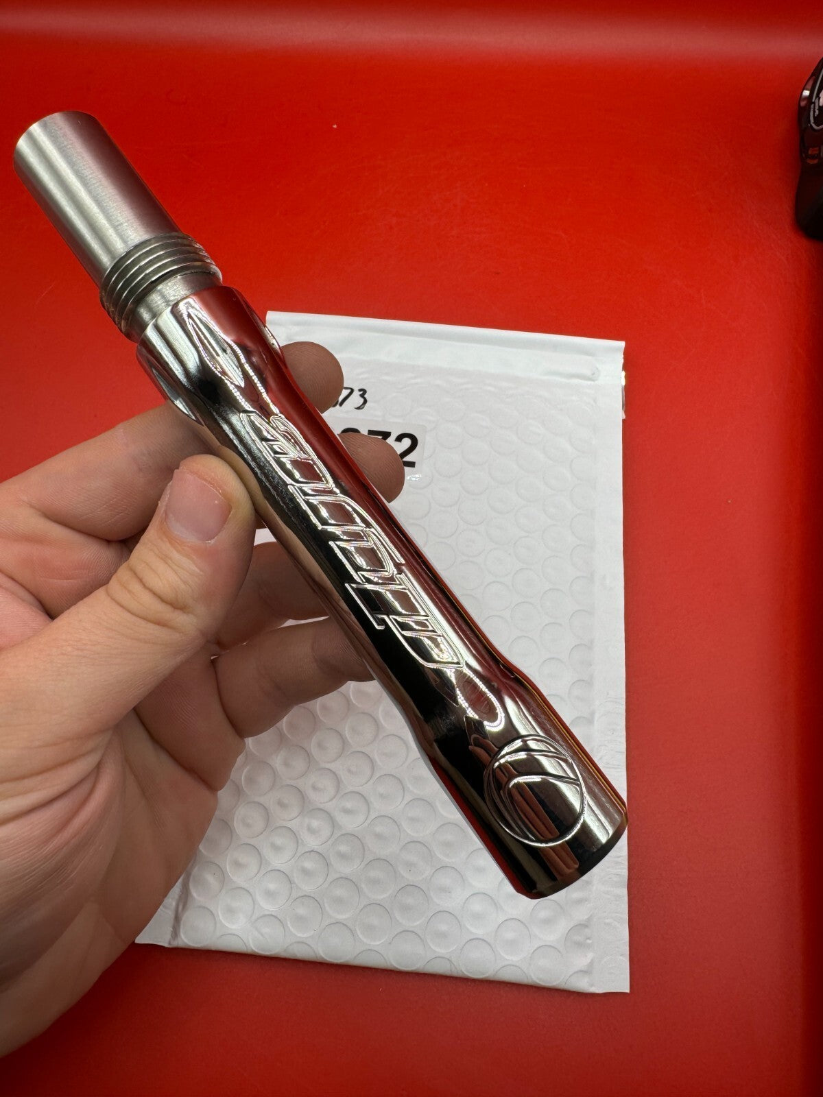 Angel Dye Back .688 Stainless Steel - used paintball barrel back - red/silver chrome