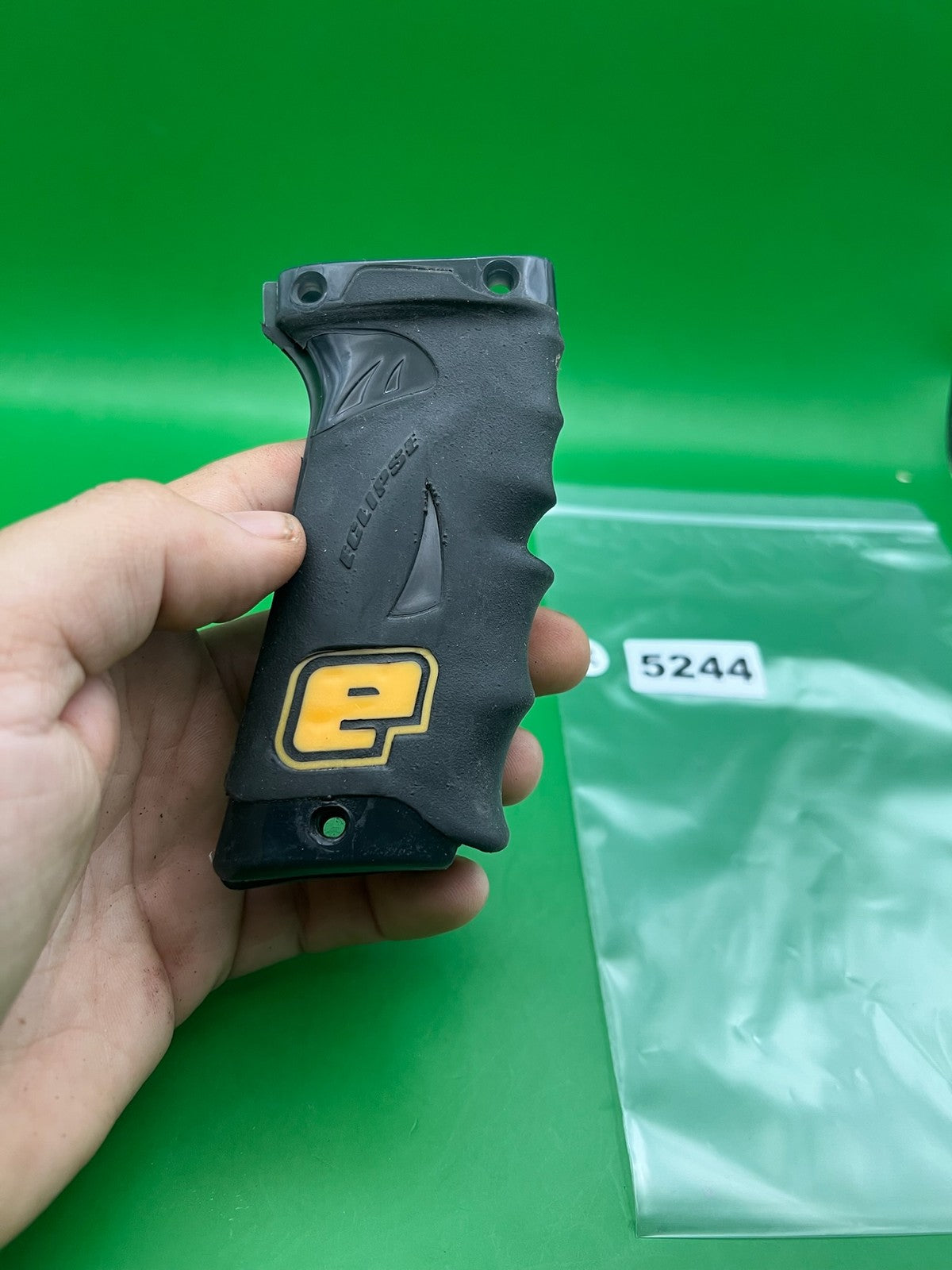 Planet Eclipse OG e-blade auto cocker Grips Black - used paintball grip panel - black/gold