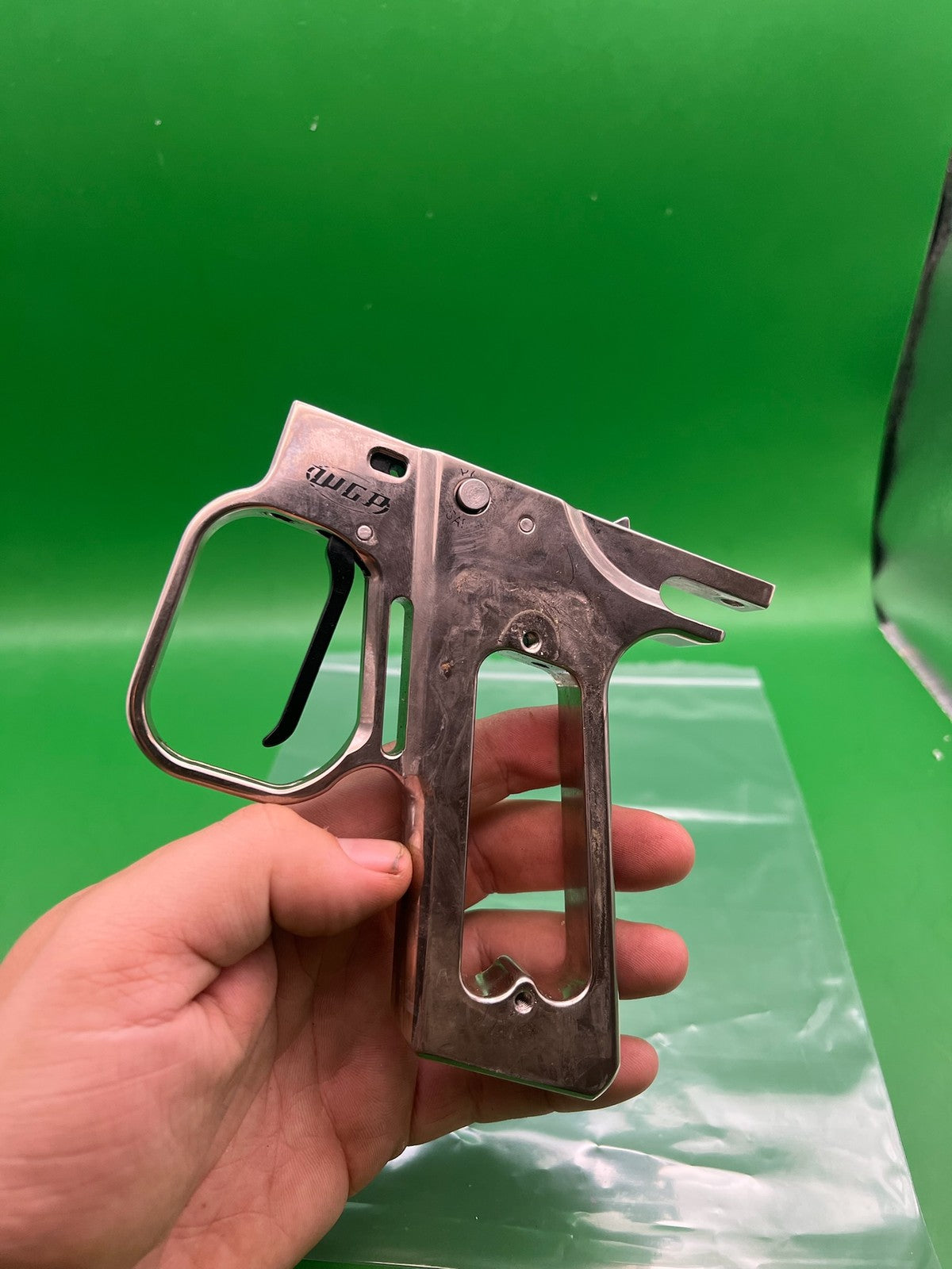 WGP Hinge Trigger Frame Autococker - used paintball trigger frame - raw aluminum / unfinished